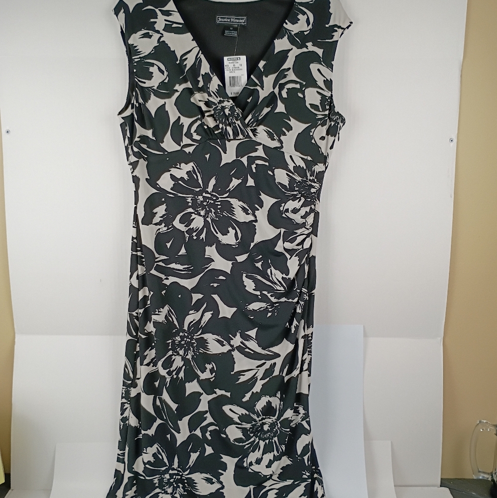 Jessica Howard Black and White Floral Midi Dress Size 12